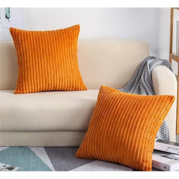 Set of 2Soft Plush Velvet Big StripedCorduroy Solid Decorative Throw PillowCover - Picture 5 of 5